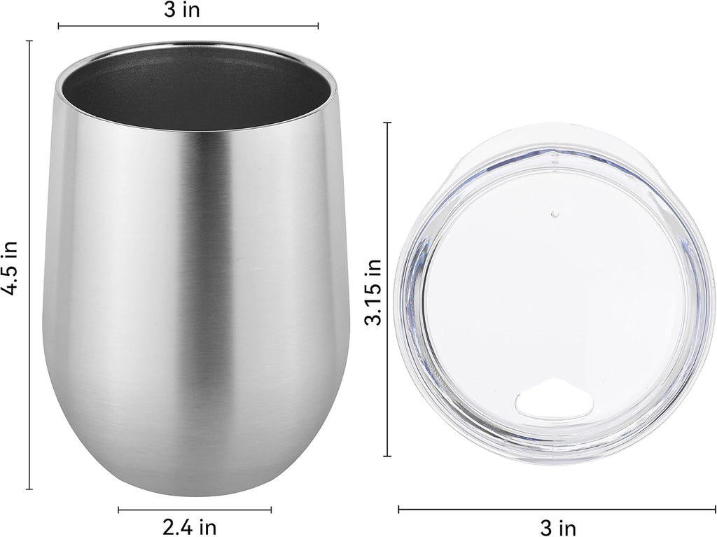 DOMICARE Stainless Steel Wine Tumbler Bulk with Lid, Personalized Insulated Tumblers Set, 12oz Travel Coffee Cups Pack of 16, Stainless steel