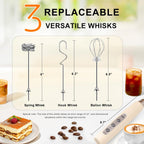 YUSWKO Beige Handheld Milk Frother Wand for Coffee, Rechargeable Electric Whisk with 3 Heads 3 Speeds Drink Mixer Coffee Frother For Latte, Cappuccino, Hot Chocolate, Egg