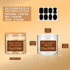 22oz Straight cylindrical Airtight Storage Jars with Bamboo Lid Set of 6 Storage Container Stackable Spice Jar, Kitchen Canister for Sugar, Tea, Cookies and Coffee beans (with Black Lable)