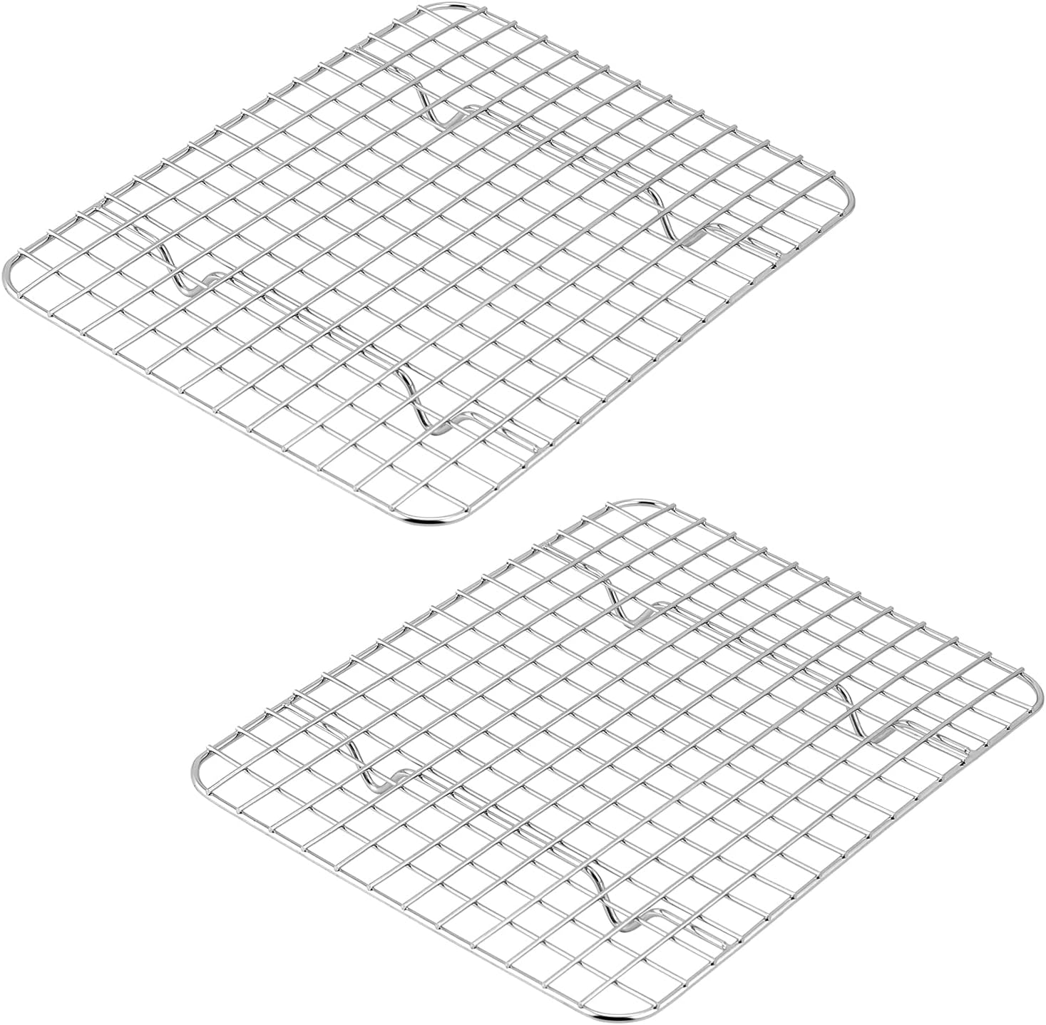 Small Baking Cooling Rack Set of 2, E-far Stainless Steel Toaster Oven Rack for Cooking Roasting Grilling Broiling Meat Bacon, 9.7” x 7.3” Metal Bakeable Wire Racks for Cookie Cake - Dishwasher Safe