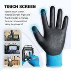 KAYGO Safety Work Gloves PU Coated for Men and Women- KG11P,12 Pairs,Seamless Knit Glove with Two Fingers Touchscreen,Ideal for General Duty Work (Blue,S)