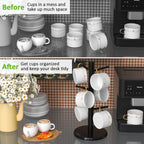 Wisuce Black Coffee Mug Tree Bamboo Mug Holder Coffee Cup Stand Mug Holders for Countertop Coffee Mug Rack Organizer Stand (Black Basic)