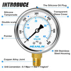 MEANLIN MEASURE 0~600Psi Stainless Steel 1/4" NPT 2.5" FACE DIAL Liquid Filled Pressure Gauge WOG Water Oil Air Lower Mount, with 1/4" x 1/2" NPT and 1/4" x 3/8" NPT Hex Bushing
