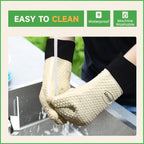 GEEKHOM BBQ Gloves Heat Resistant Oven Mitts - Silicone Grilling Gloves with 13.7" Arm Protection - Waterproof Pot Holder Non-Slip for Men & Women, Kitchen Outdoor Cooking, Baking, Camping, Mint Beige