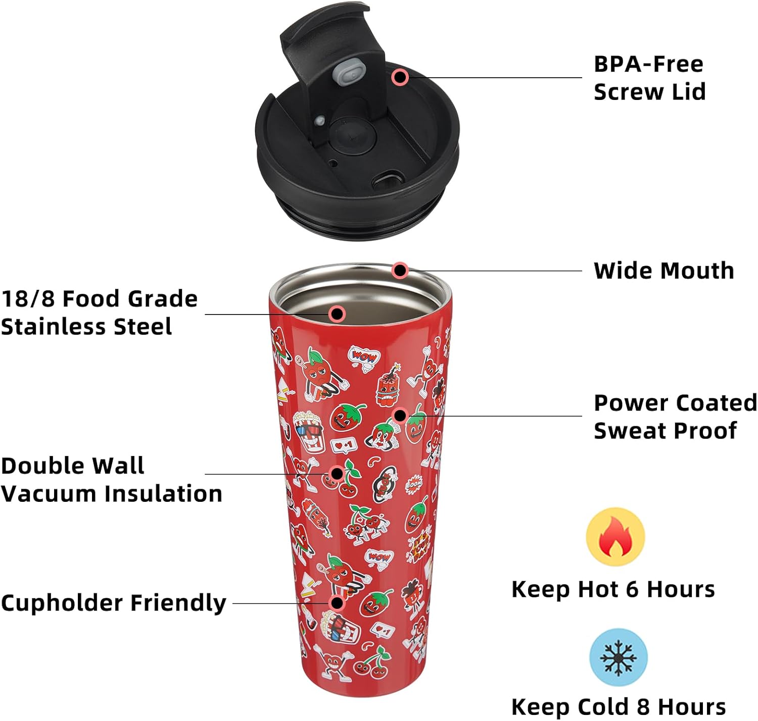 BJPKPK 26oz Tumbler With lid And Straw Stainless Steel Travel Coffee Mug Insulated Tumblers Cups,Hawaii Fruits Purple
