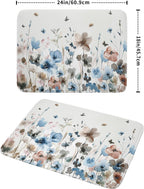Giwawa Watercolor Floral Dish Drying Mat, 18"x24" Blue Grey Brown Flowers Kitchen Drainer Mats, Spring Summer Wildflower Microfiber Large Dish Drying Pad for Countertop Tabletop Decoration