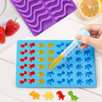 Gummy Candy Molds - Silicone Gummy Bear/Dinosaur/Hearts/Gummy Worm Mold for Kids with 2pcs Dropper,Non-stick and Bpa Free for Mini Candy Chocolate Gummies Baking