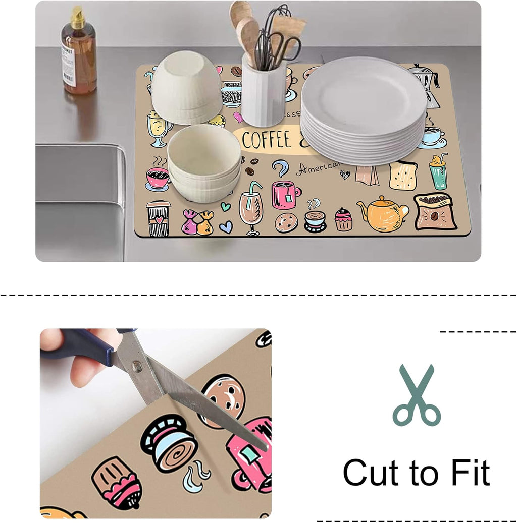 Fun Coffee Machine Mat-Espresso Tray for Coffee Bar Under Coffee Pot Mat, Coffee Maker Mat for Countertop, Dish Drying Mat, Coffee Mat, Absorbent Mat, Kitchen Counter Drying Pad