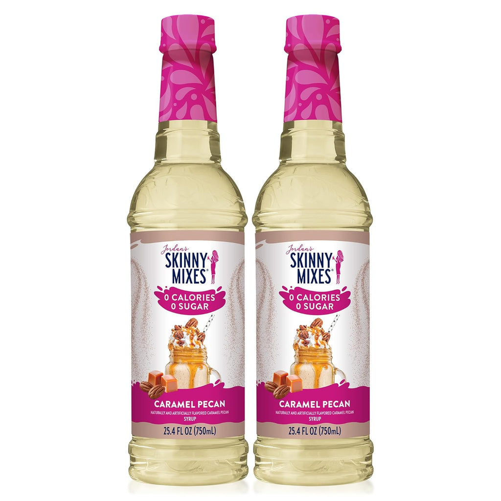 Jordan's Skinny Syrups Sugar Free Coffee Syrup, Caramel Pecan Flavor Drink Mix, Zero Calorie Flavoring for Chai Latte, Protein Shake, Food & More, Gluten Free, Keto Friendly, 25.4 Fl Oz, 2 Pack