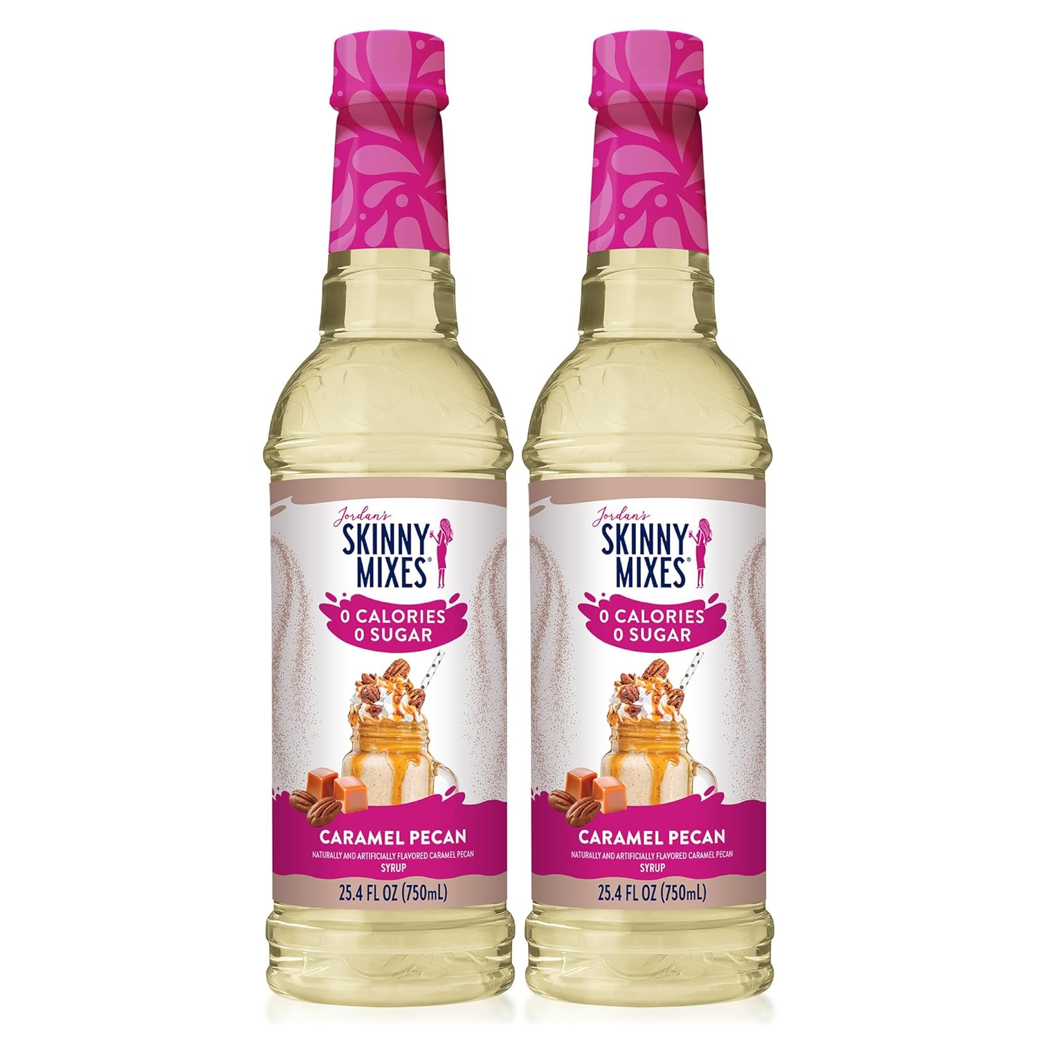 Jordan's Skinny Syrups Sugar Free Coffee Syrup, Caramel Pecan Flavor Drink Mix, Zero Calorie Flavoring for Chai Latte, Protein Shake, Food & More, Gluten Free, Keto Friendly, 25.4 Fl Oz, 2 Pack
