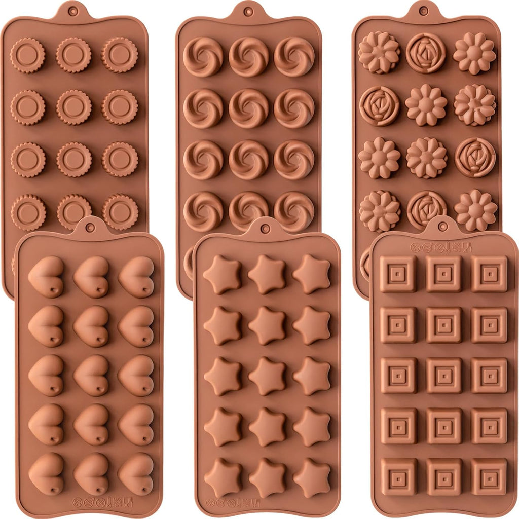 6 Pack Chocolate Molds Candy Molds Silicone, Food-Grade Non-Stick Jello Mold, Crayon Mold, Silicone Baking Mold, BPA Free, including Flower, Heart, Star, Round, Square, Whirlpool