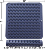 Silicone Dish Drying Mat for Multiple Usage,Easy clean,Eco-friendly,Heat-resistant Silicone Mat for Kitchen Counter or Sink,Refrigerator or Drawer liner Navy Blue M 12 inches x 12 inches