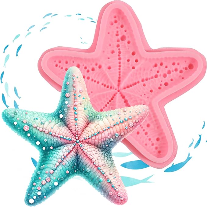 1Pcs Starfish Candy Fondant Mold, Cute Marine Life Chocolate Silicone Mold, Suitable for Theme Party Cake Decoration Kitchen Baking Cookie Dough Making, Resin Crafts Clay Keychain