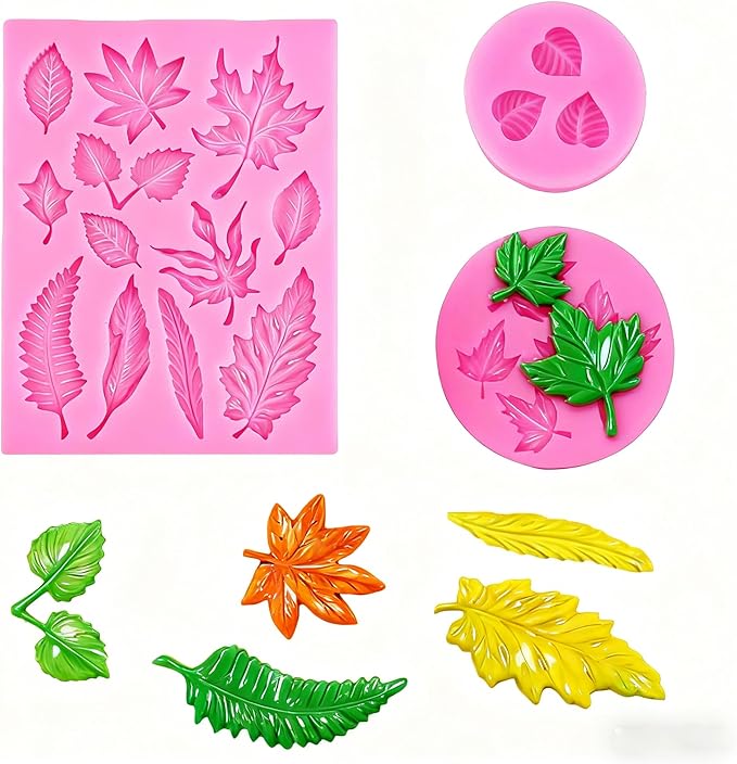3 Pcs Fall Silicone Maple Leaves Mold, Leaf Silicone Mold, Maple Leaf Chocolate Molds, Reusable Resin Molds for Chocolate, Biscuits, Fondant, Cake Decorating, Baking Supplies and Clay (3)