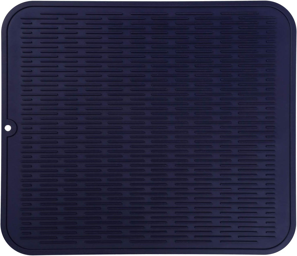 Silicone Dish Drying Mat for Multiple Usage,Easy clean,Eco-friendly,Heat-resistant Silicone Mat for Kitchen Counter or Sink,Refrigerator or Drawer Liner Navy Blue XL 18 inches x 16 inches