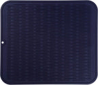 Silicone Dish Drying Mat for Multiple Usage,Easy clean,Eco-friendly,Heat-resistant Silicone Mat for Kitchen Counter or Sink,Refrigerator or Drawer Liner Navy Blue XL 18 inches x 16 inches