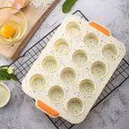 Silicone Muffin Pan,12 Cups Muffin Baking Pan with Handle Reusable Cupcake Baking Pan for Roasting Homemade Muffins, Cupcakes and Egg Bites(COLOR:Beige)