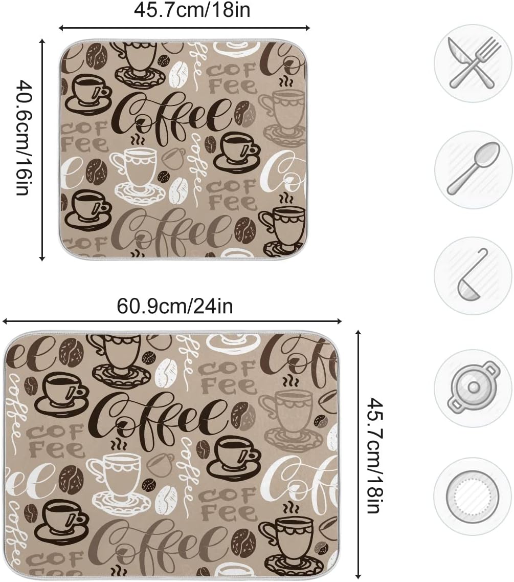 Brown Coffee Dish Drying Mat - 18 x 24 Inch, High Absorbent Reversible Microfiber Coffee Bean Dish Rack Pad