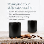 Folk Ceramics Dylan Ceramic Cappuccino Cups Set | Double Walled Ceramic Coffee Mug Set | Compact & Heat Insulated Cappuccino, Tea, Coffee & Latte Cup | 8oz, Set of 2 | Matte Black