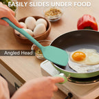 Coukre 2 Pack Silicone Spatula Set, High Heat Resistant, BPA Free Kitchen Spatula, Solid & Slotted Turner for Non-Stick Pans, Sautéing, and Flipping (2, PureAquaGreen)