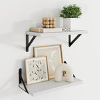 Dreamland White Floating Shelves for Wall, 16W x 8D Wall Mounted Shelves Set of 2, Floating Shelves Bedroom with Sturdy Metal Brackets for Living Room, Bathroom and Kitchen