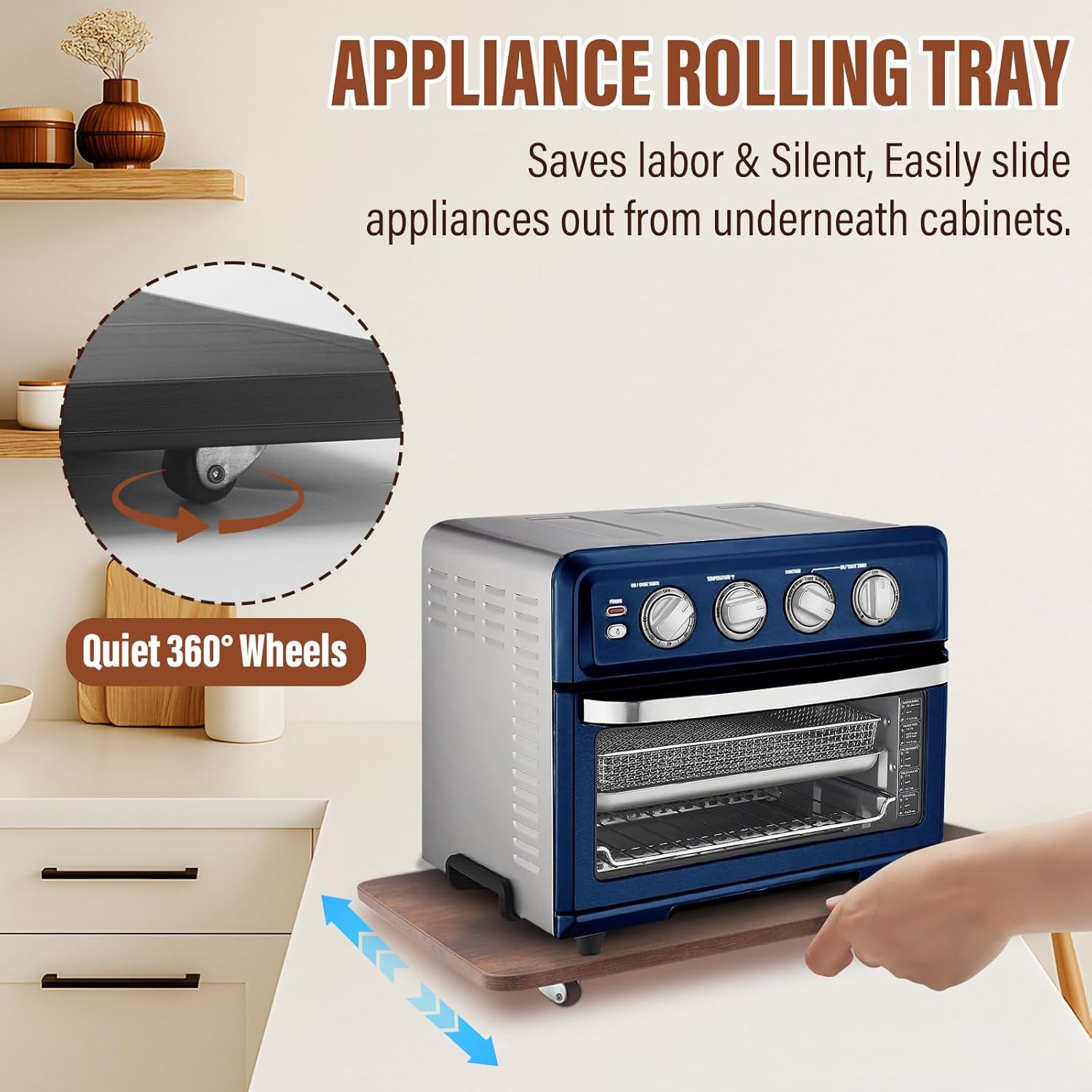 360° Appliance Slider Sliding Tray, Coffee Maker Rolling Tray for Counter Under Cabinet Coffee Pot Mat for Espresso Machine, Toaster, Air Fryer, Quiet Wheels, Black (Large 15.7"×13")