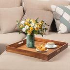 22-INCH Huge Ottoman Tray for for Living Room Large Wood Trays for Ottoman Square Wooden Serving Trays with Handles Decorative Trays for Party, Food Serving, Breakfast, Dinner, Coffee Tea, Appetizers