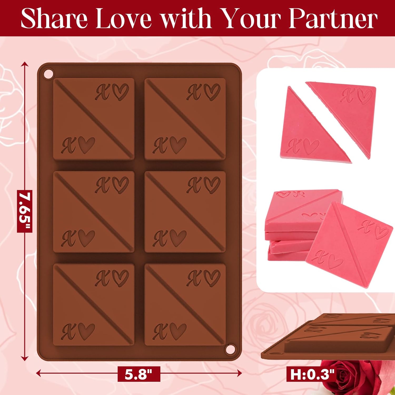Webake Square Break-Apart Chocolate Mold, 2 Pack Silicone Conversation Chocolate Molds, Romantic Couples Chocolate Mold