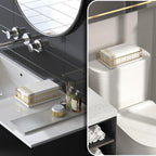 Wican Marble Guest Towel Holder Tray for Bathroom, Napkins Holder for Powder Room Dinning Table Wooden Basket for Disposable Paper Hand Towels Gold and Marble White