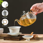 Glass Teapot 33.8oz/1000ml, Glass Tea Kettle with Removable Infuser, Pumpkin Shape Hand Blown Teapot for Blooming Flower Tea and Loose Leaf, Tea Lover's Choice