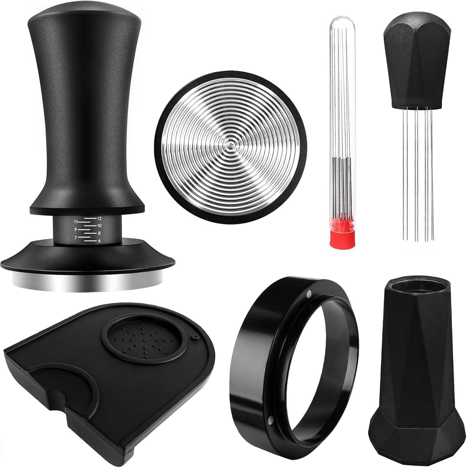 Espresso Tamper, Coffee Tamper with Espresso Distribution Tool, Espresso Tamper Mat, Espresso Dosing Funnel, Espresso Accessories, Wdt Tool Espresso, 51mm Espresso Tamper for Espresso Coffee Machine