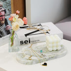 Koville Marble Vanity Tray for Bathroom Countertop, Green Marble Bathroom Tray Perfume Trays for Dresser, Stone Jewelry Dish Stone Trays for Kitchen Counter, Candle Holder for Home Decor