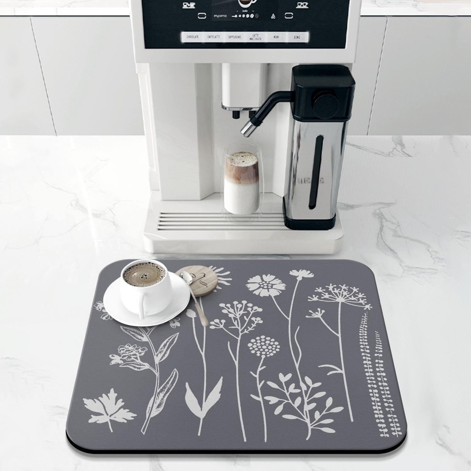 Dish Drying Mat for Kitchen Counter 16x18in Grey Washable Quick Dish Drying Pad Rubber Backed Absorbent Draining Mat