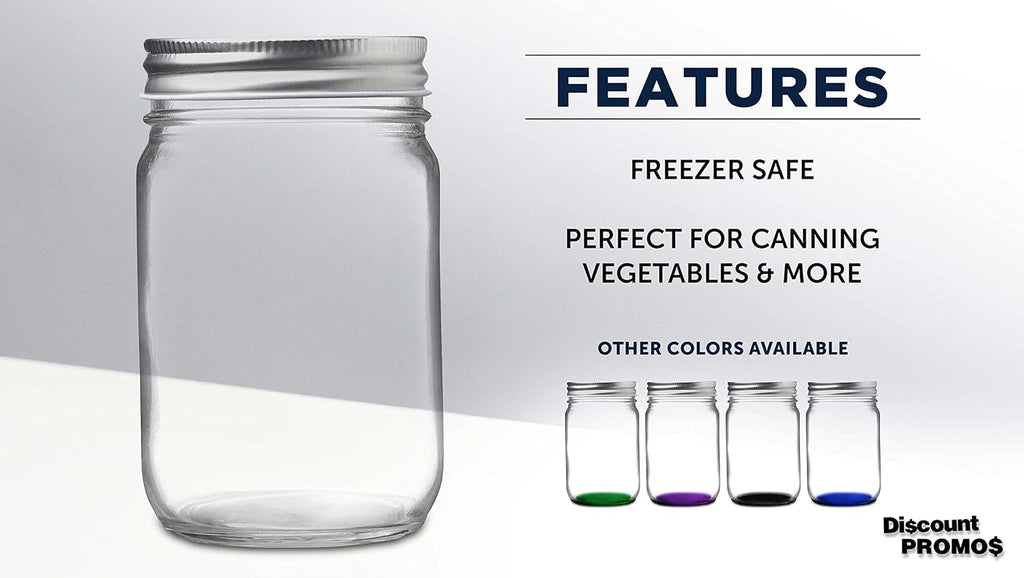 DISCOUNT PROMOS 10 Decorating Mason Jars Set, 12 oz. - Canning, Aluminum Lid - Clear