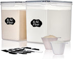 Vtopmart 8.5L 2 Pack Extra Large Flour Sugar Storage Containers for 20lbs flour, Airtight Kitchen Pantry Organization Canisters with Lids for Bulk food, Rice, Baking Supplies, BPA Free, Black