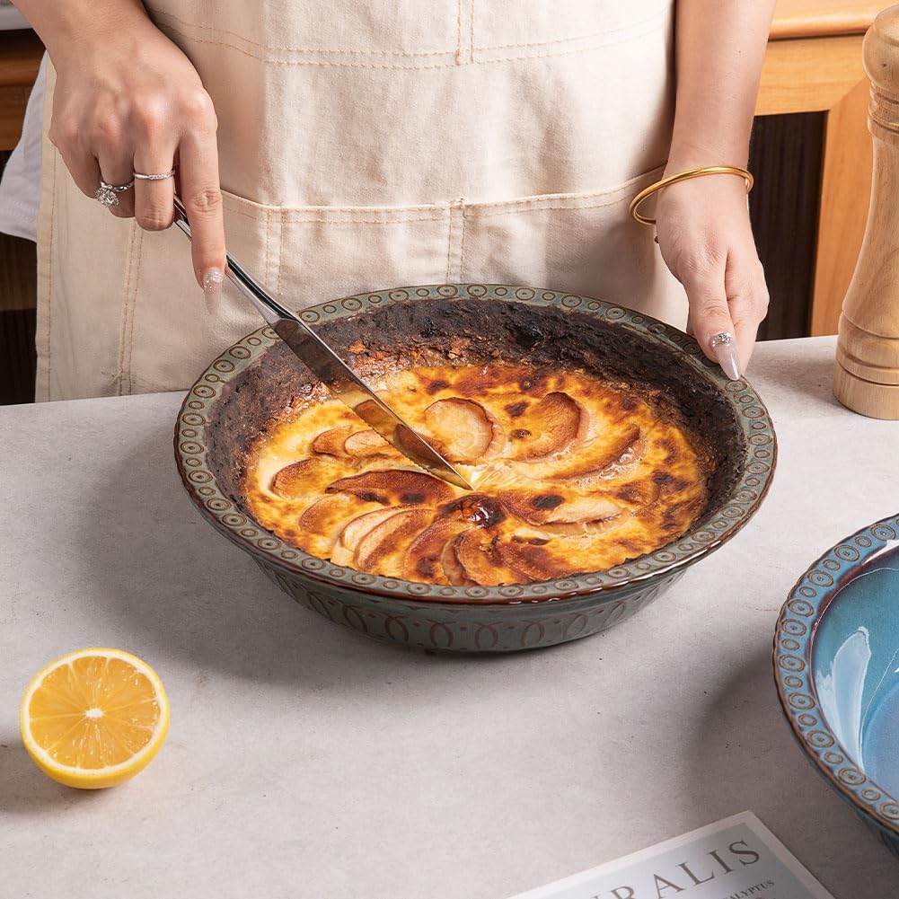 Sweejar Ceramic Pie Pan - Round Baking Dish, Non-Stick for Quiche, Tart, Cake, Pumpkin Pie & Pot Pies (Gray, 10 Inches)