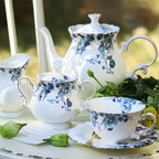 21-Piece Bone China Tea Set for Adults, Blue and White Porcelain Tea Set for 6, Vintage Floral Tea Cup Set With Teapot, Tea Party Sets for Women Gift