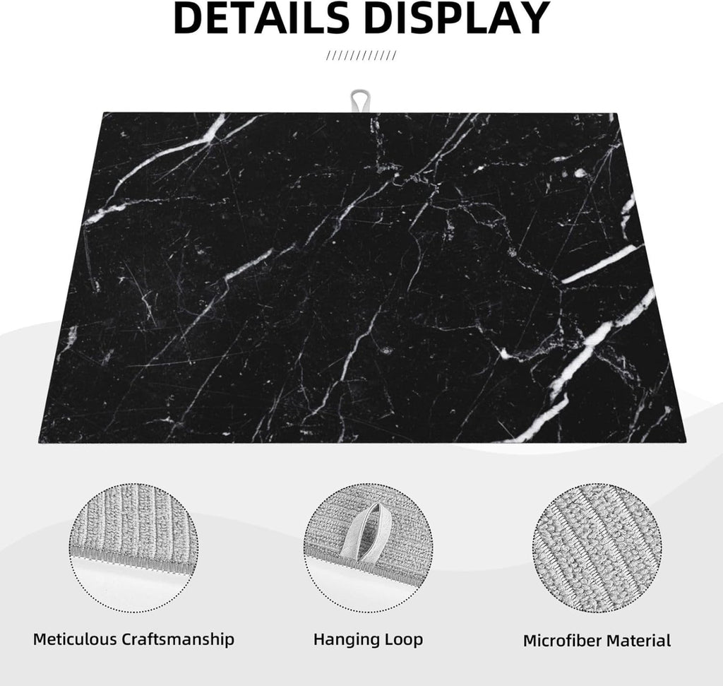 Dish Drying Mat Coffee Bar Mat for Kitchen Counter, Absorbent Dish Rack Pad Hide Stain Coffee Accessories Large Dish Drying Pad, Black Marble 18"x24"