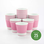 Restaurantware 8 Ounce Ripple Wall Paper Coffee Cups, 25 Leakproof Disposable Hot Drink Tumblers, Recyclable, Insulated Light Pink Design, Matching Lids available for Cups and Sold Separately