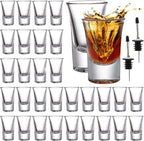 Tebery 30 Pack Shot Glass Bulk Heavy Base, 1.2 Oz Tequila Glass Set with 2 Bottle Pourer, Clear Small Whiskey Shot Glass Cups for Vodka, Liquors, Cocktail, Espressos, Bar