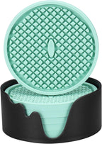 ME.FAN Silicone Coasters [6 Pack] Thickened Drink Coasters with Holder - Cup Mat - Non-Slip, Non-stick, Stay Put, Deep Tray - Prevents Furniture and Tabletop Damages(Peppermint Green)
