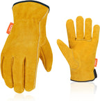 Vgo... 1-Pairs Unlined Cowhide Split Leather Work and Driver Gloves, for Heavy Duty, Truck Driving, Warehouse, Gardening, Farm (Size L, Gold, CB9501)