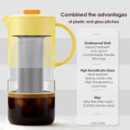 Delove Cold Brew Coffee Maker with Auto Spout – Shatterproof Plastic Shell, Wide Mouth Design – 62 oz (1.9 Quart) Iced Tea Glass Carafe with Removable Removable Mesh Filter (1, Yellow)