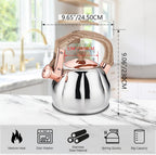 Stainless Steel Tea Kettle for Stove Top Teakettles Stovetop Whistling with Heat Proof Ergonomic Handle 2.5 Quart