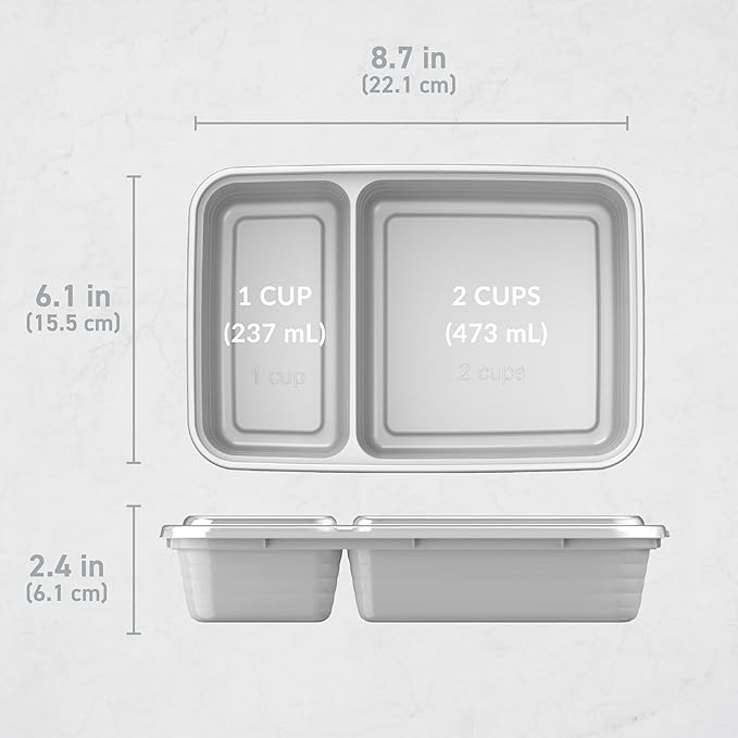 Bentgo Prep - 20-Piece 2-Compartment Reusable Meal Prep Containers with Lids, PFAS & BPA Free Materials, Durable, Microwave, Freezer, & Dishwasher Safe To Go Food Storage (Silver)