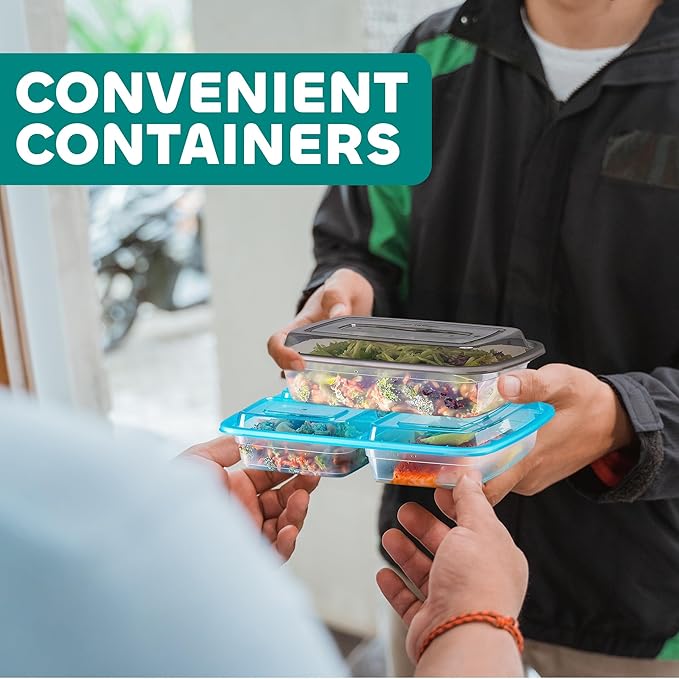 Food Storage Containers With Lids - (144 Pack-32 Oz) 72- 3 Compartment Meal Prep Containers Reusable Or Disposable & 72- Single Food Storage Bento Boxes, Bpa Free, Microwave, Freezer, Dishwasher Safe