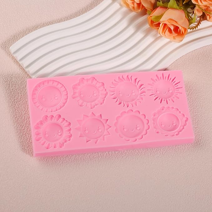 1 Pack Sun Fondant Mold for Cake Decoration, Completing 8 Different Shapes Of Smiling Candy Chocolate Silicone Molds At Once, Sugar Baking Tools, Clay Project Gypsum Resin Decor Supplies