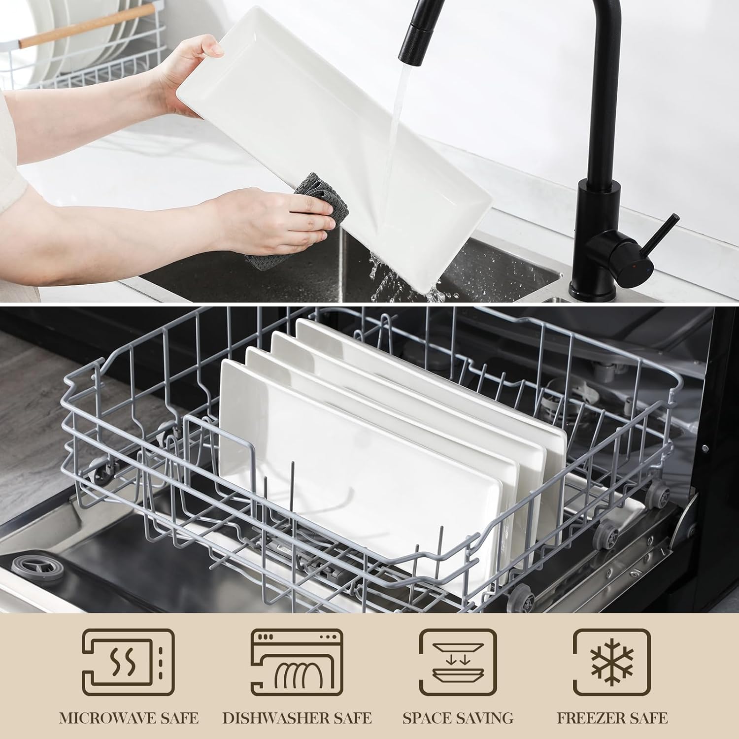 MALACASA Serving Platters Set of 4, Ceramic Serving Platters and Trays for Serving Food, Rectangular Serving Trays for Party, Large Serving Plates, Party Serving Trays and Platters - 14 Inch, White