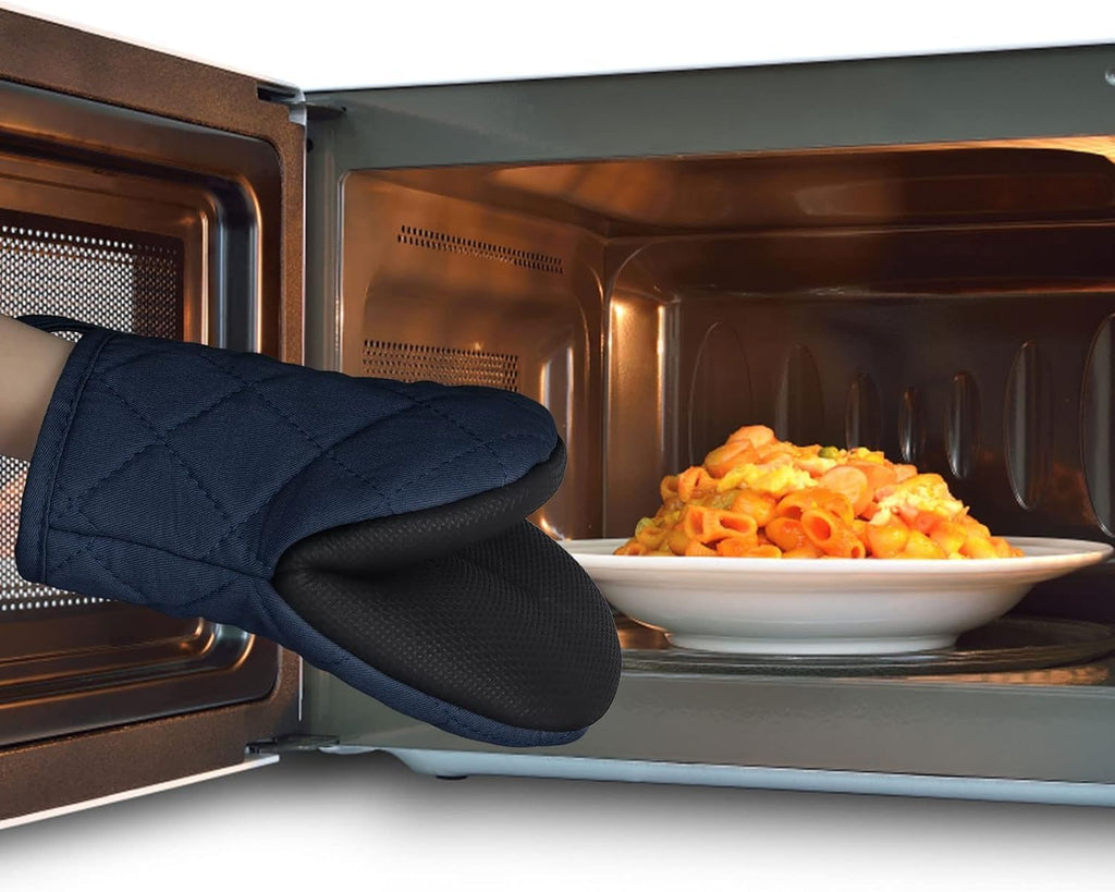 Short Oven Mitts, Heat Resistant Silicone Kitchen Mini Oven Mitts for 500 Degrees, Non-Slip Grip Surfaces and Hanging Loop Gloves, Baking Grilling Barbecue Microwave Machine Washable, 1 Piece