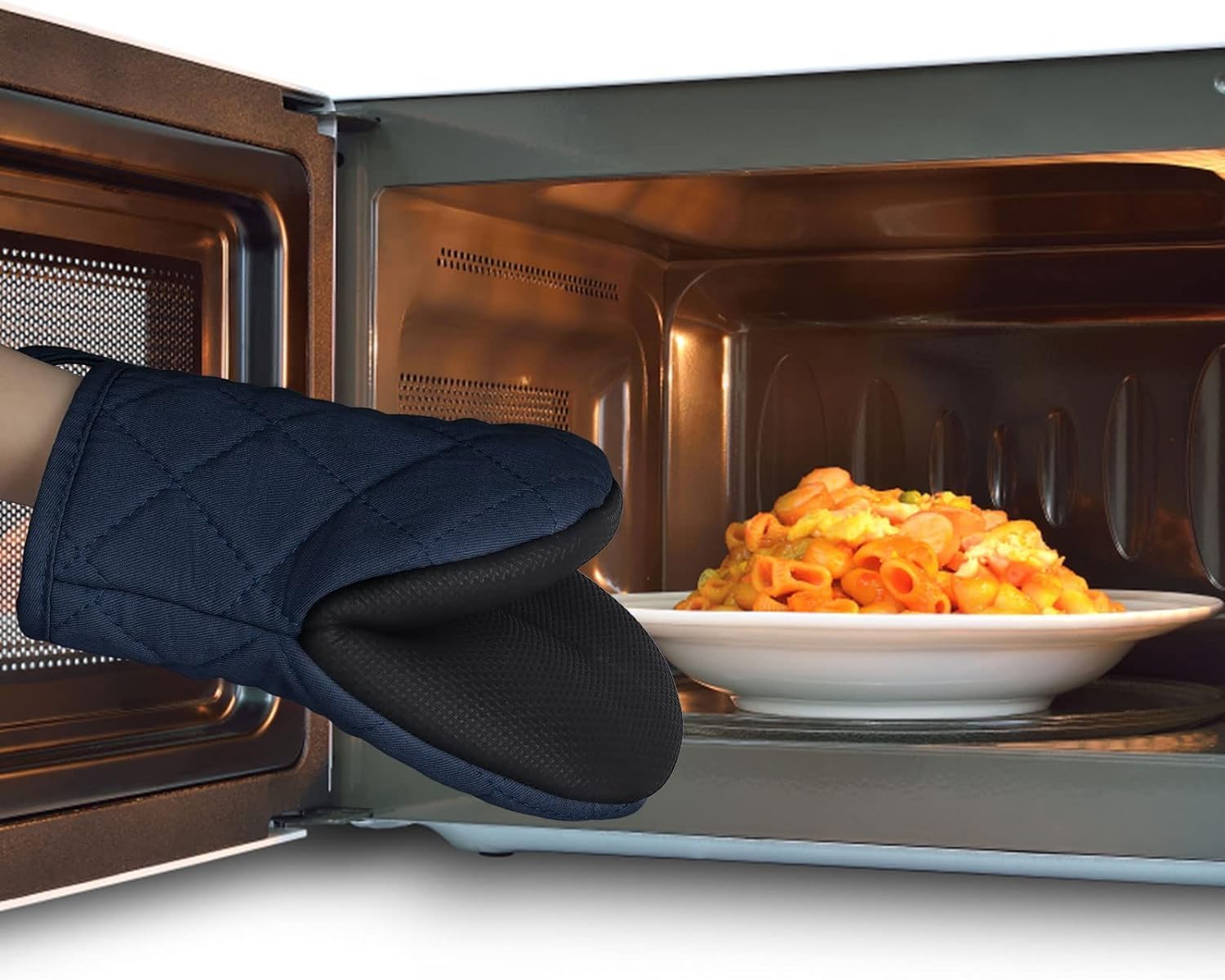 Short Oven Mitts, Heat Resistant Silicone Kitchen Mini Oven Mitts for 500 Degrees, Non-Slip Grip Surfaces and Hanging Loop Gloves, Baking Grilling Barbecue Microwave Machine Washable, 1 Piece